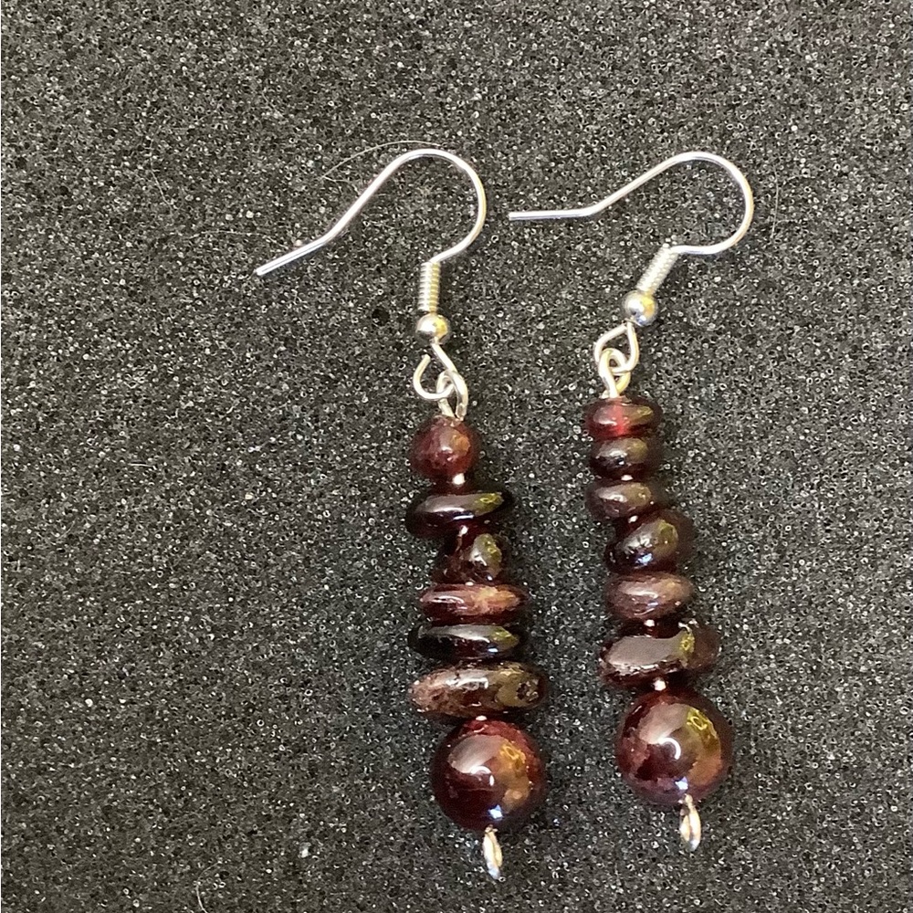 Handmade garnet gemstone dangle earrings 2”